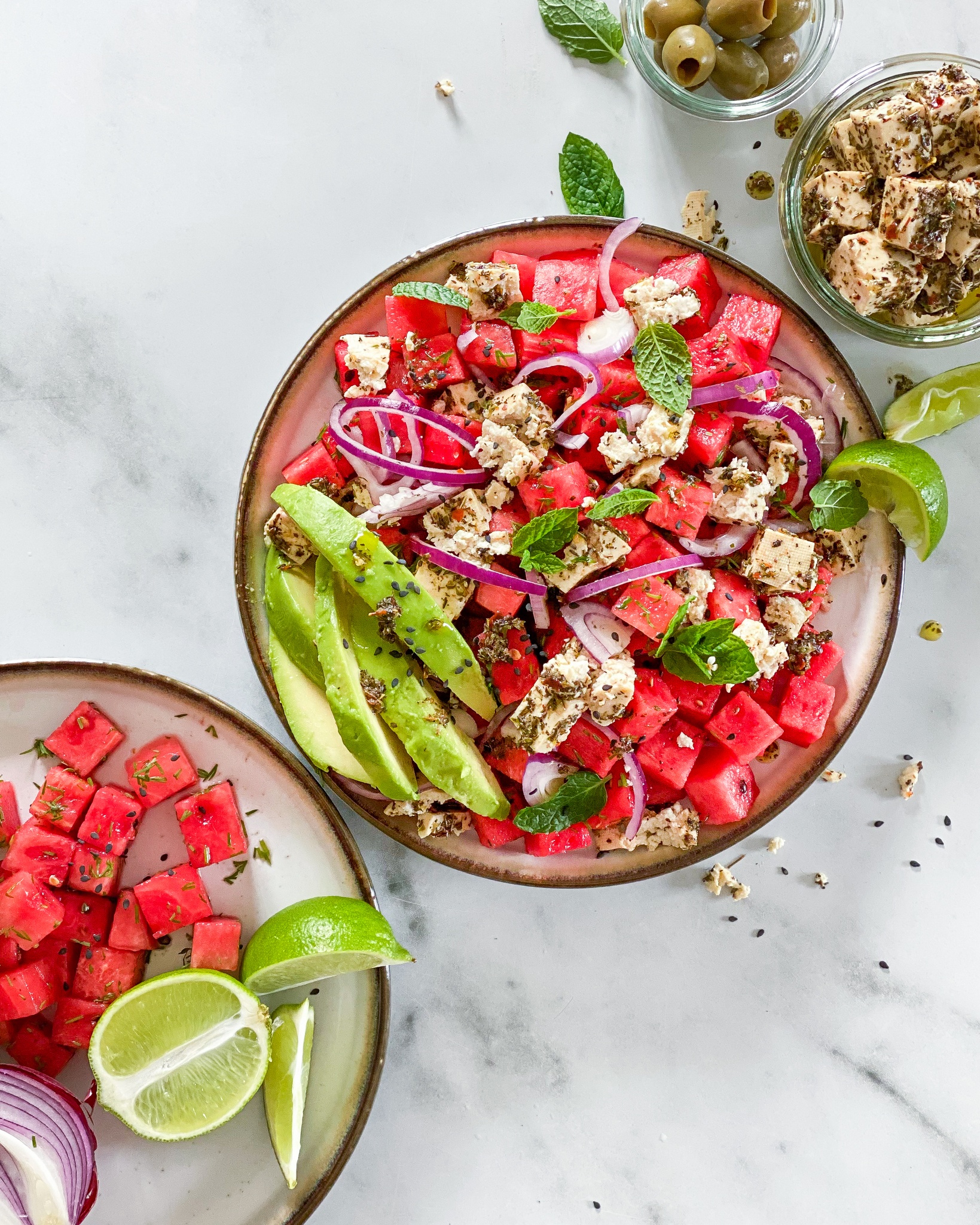 Vandmelonsalat med vegansk feta