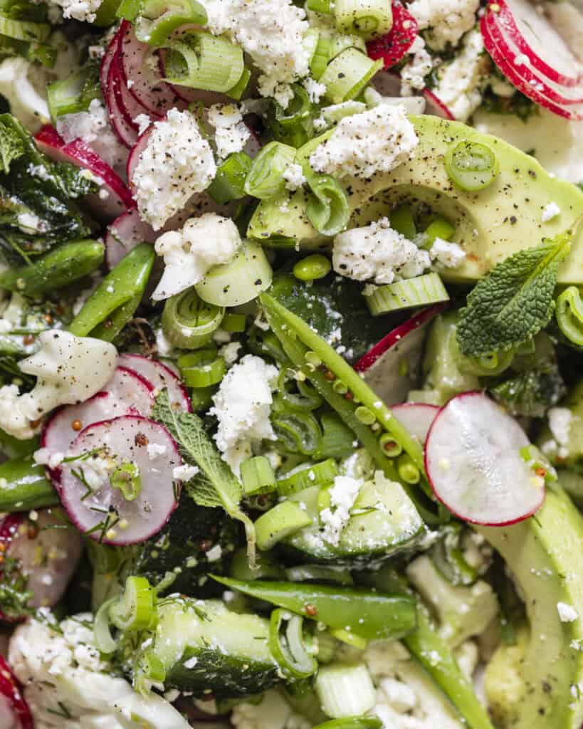 lækker grøn salat med feta og avocado
