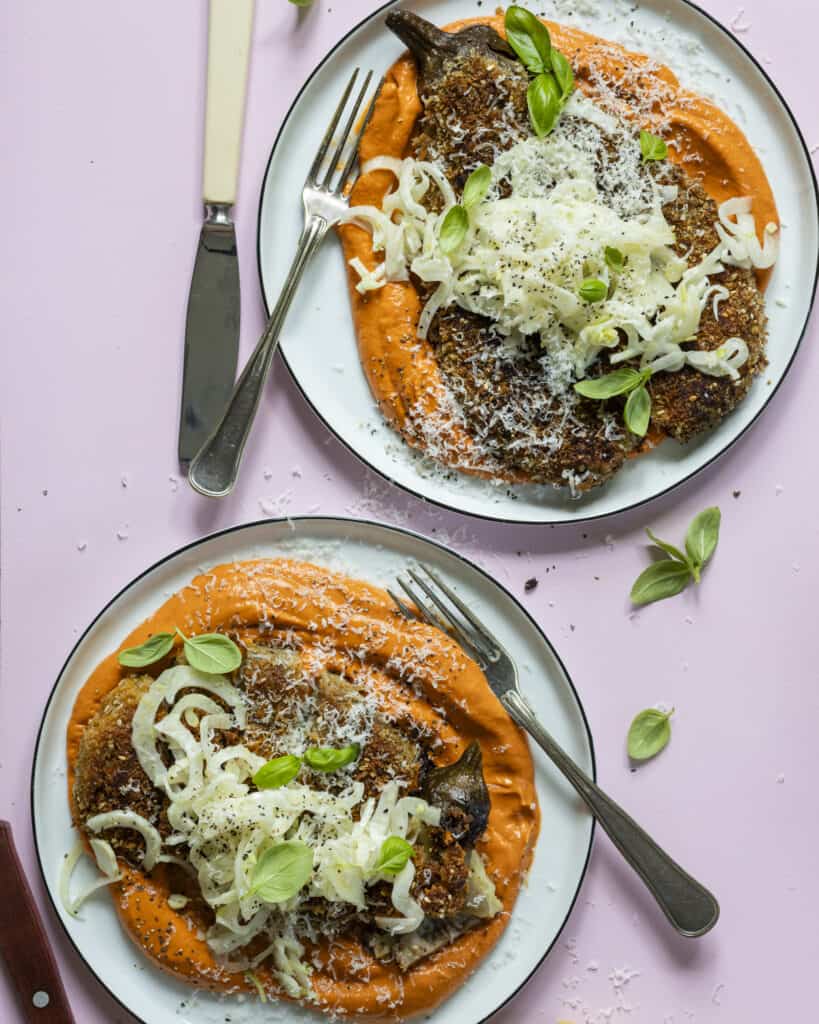 vegetar schnitzel med aubergine