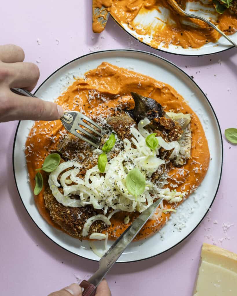 sprød vegetar schnitzel med aubergine