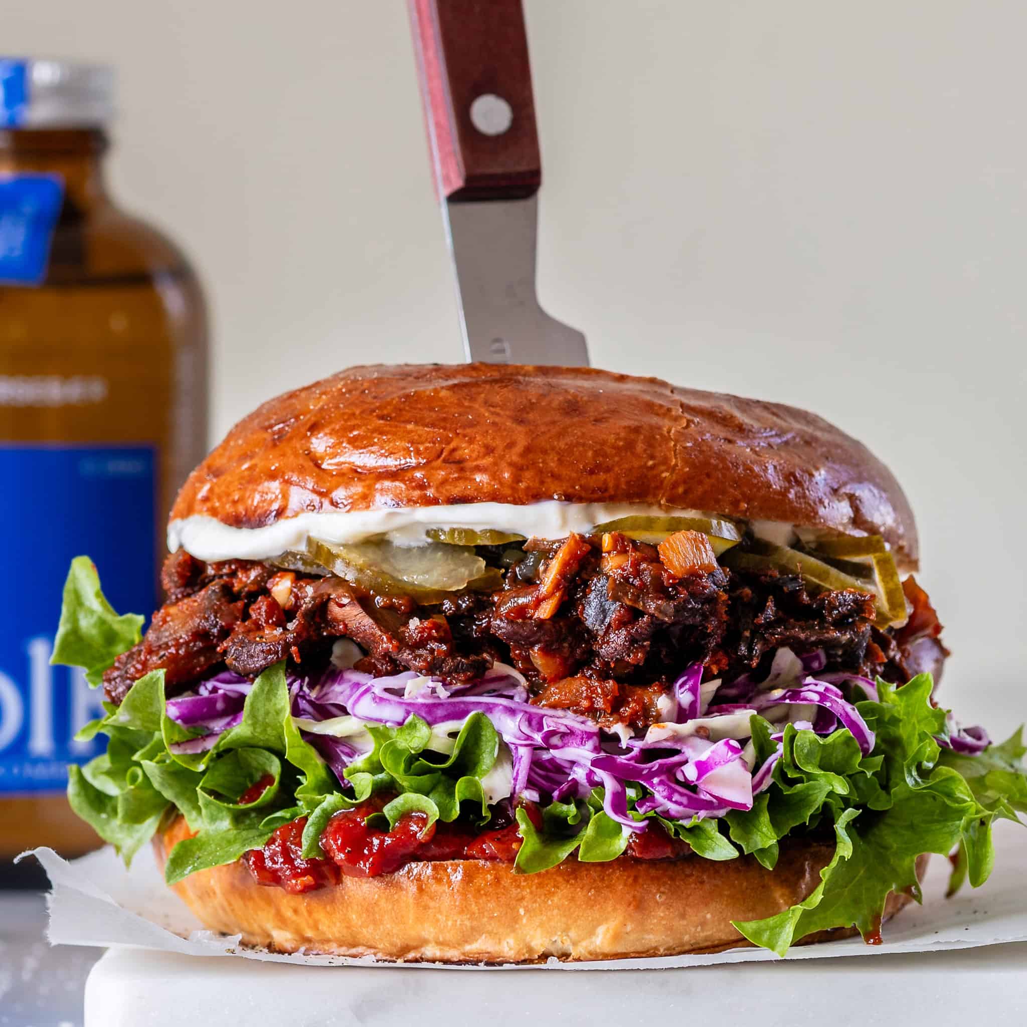 Pulled portobello med BBQ sauce