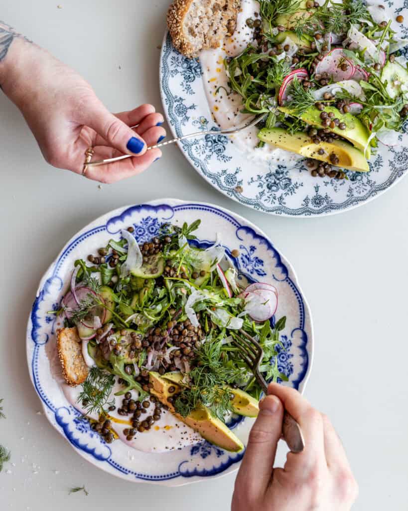 linsesalat med hvidløgsdressing