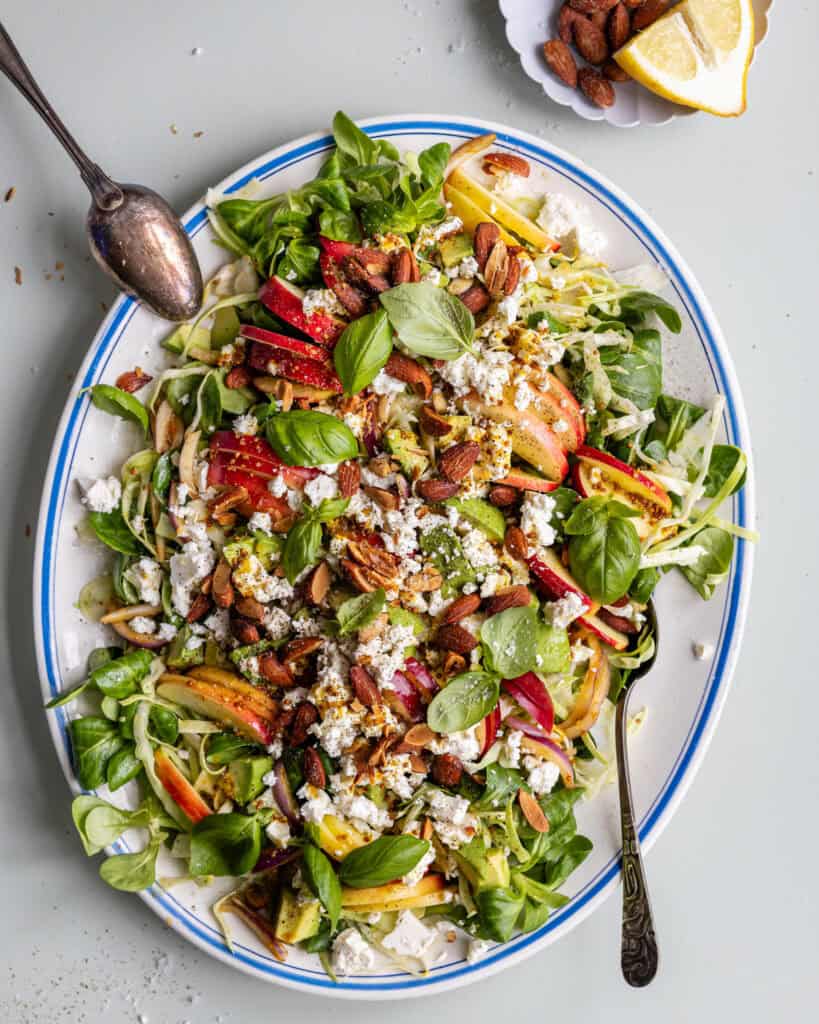 spidskålssalat med æbler, fennikel og appelsindressing